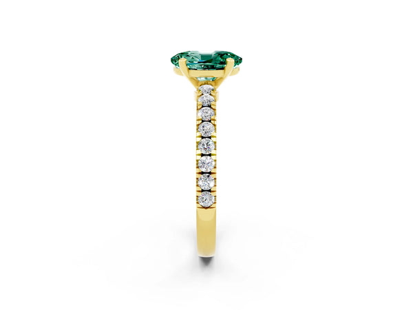 Yellow gold Oval Cut Solitaire Green Sapphire with Pavé Band and Four-Prong Setting