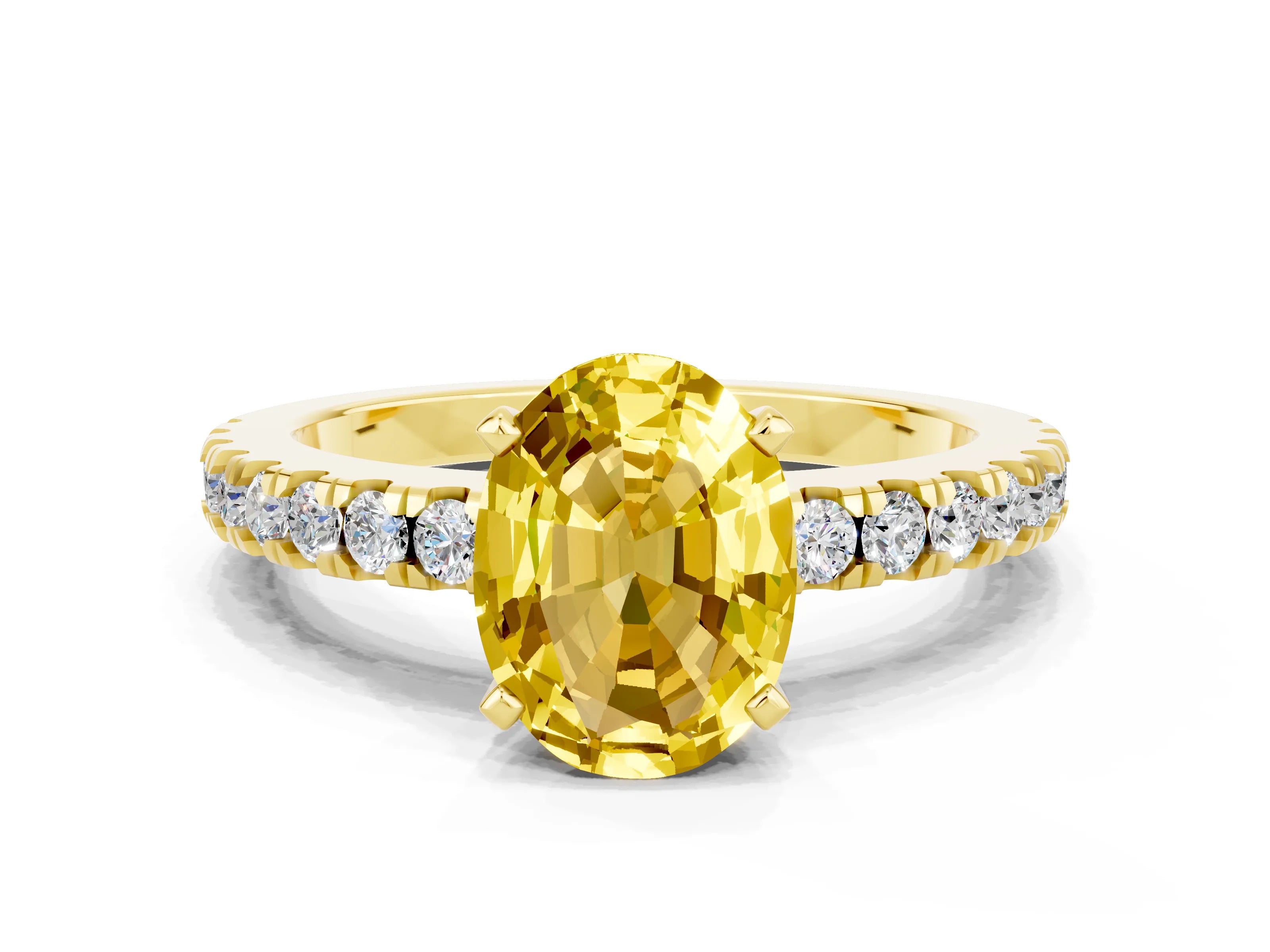 Yellow gold Oval Cut Solitaire Diamond with Pavé Band and Four-Prong Setting
