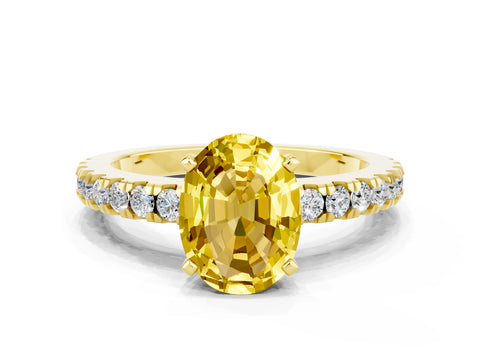 Yellow gold Oval Cut Solitaire Diamond with Pavé Band and Four-Prong Setting