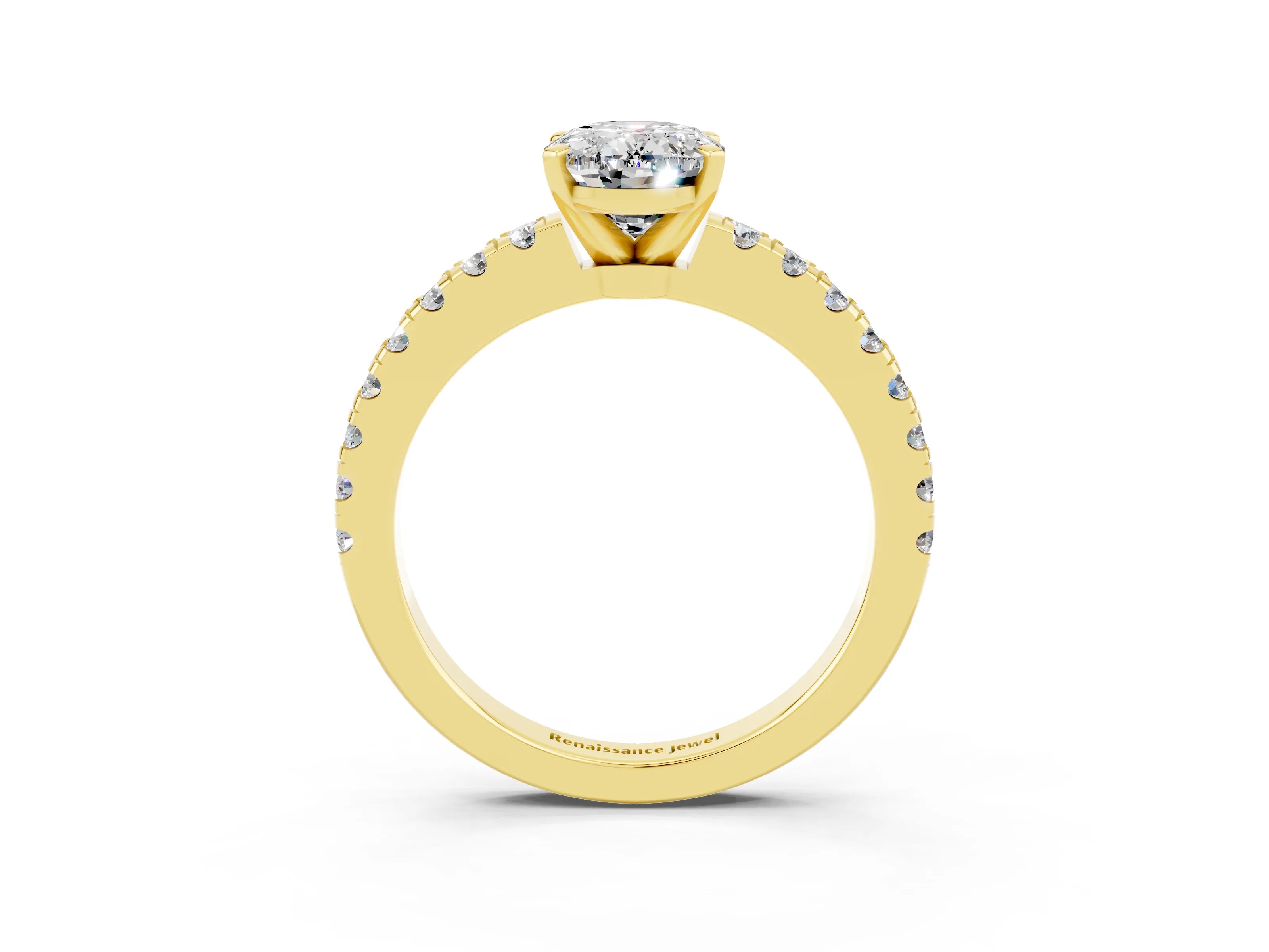 Yellow gold Oval Cut Solitaire Diamond with Pavé Band and Four-Prong Setting_3
