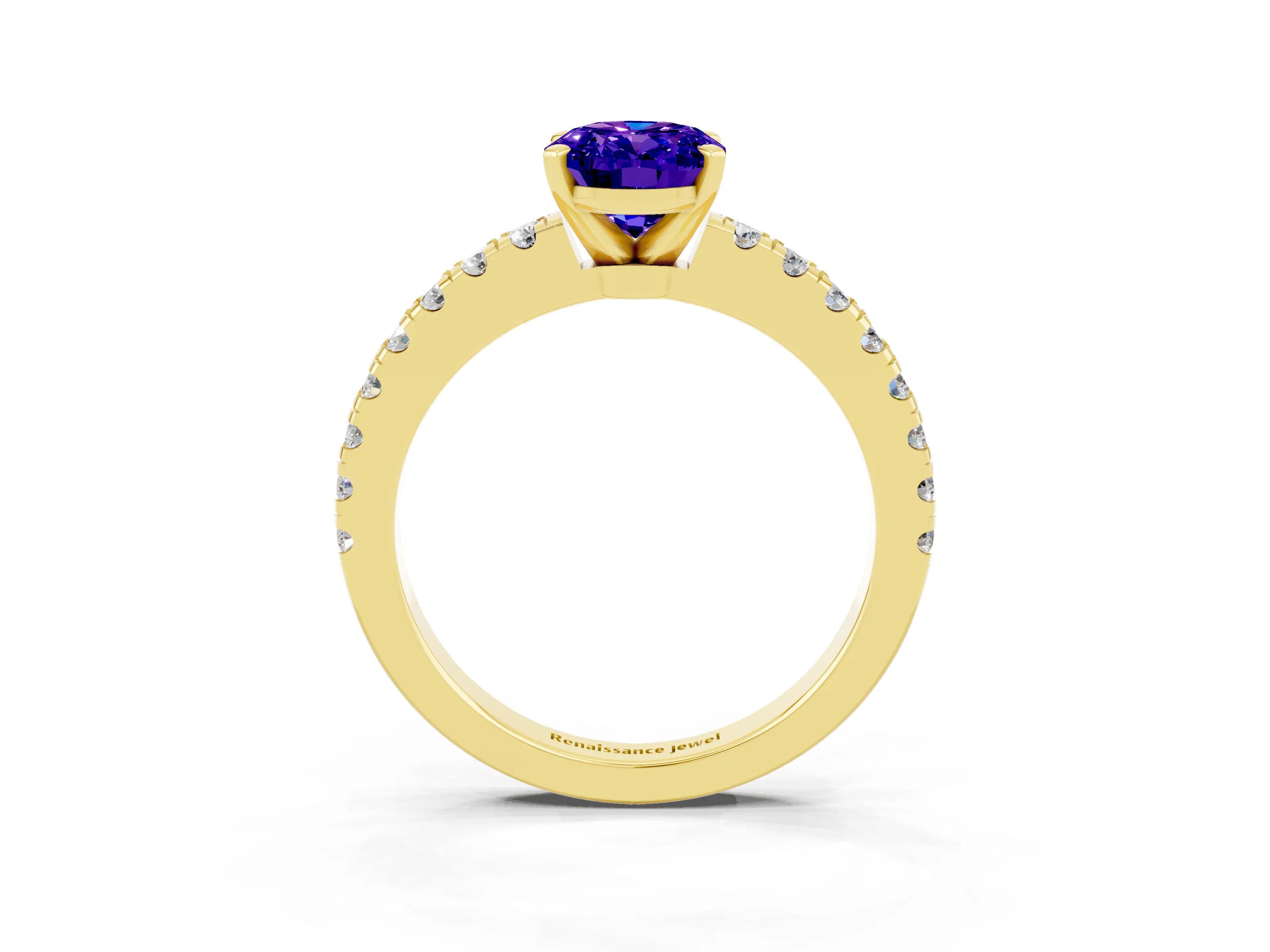 Yellow gold Oval Cut Solitaire Diamond with Pavé Band and Four-Prong Setting_3