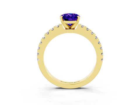 Yellow gold Oval Cut Solitaire Diamond with Pavé Band and Four-Prong Setting_3