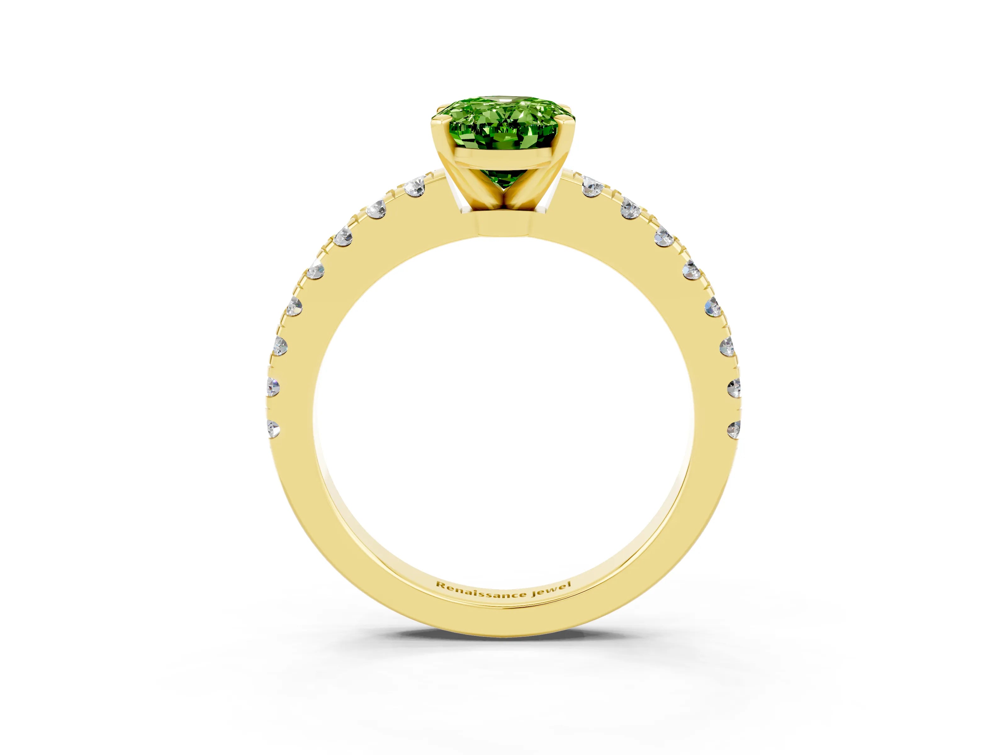 Yellow gold Oval Cut Solitaire Diamond with Pavé Band and Four-Prong Setting_3