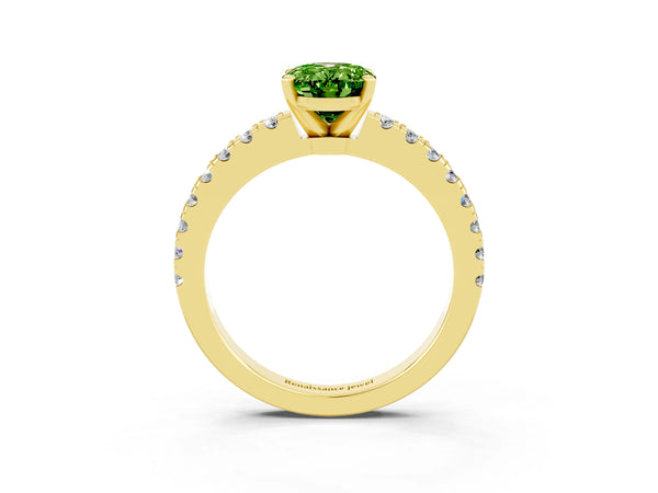 Yellow gold Oval Cut Solitaire Peridot with Pavé Band and Four-Prong Setting