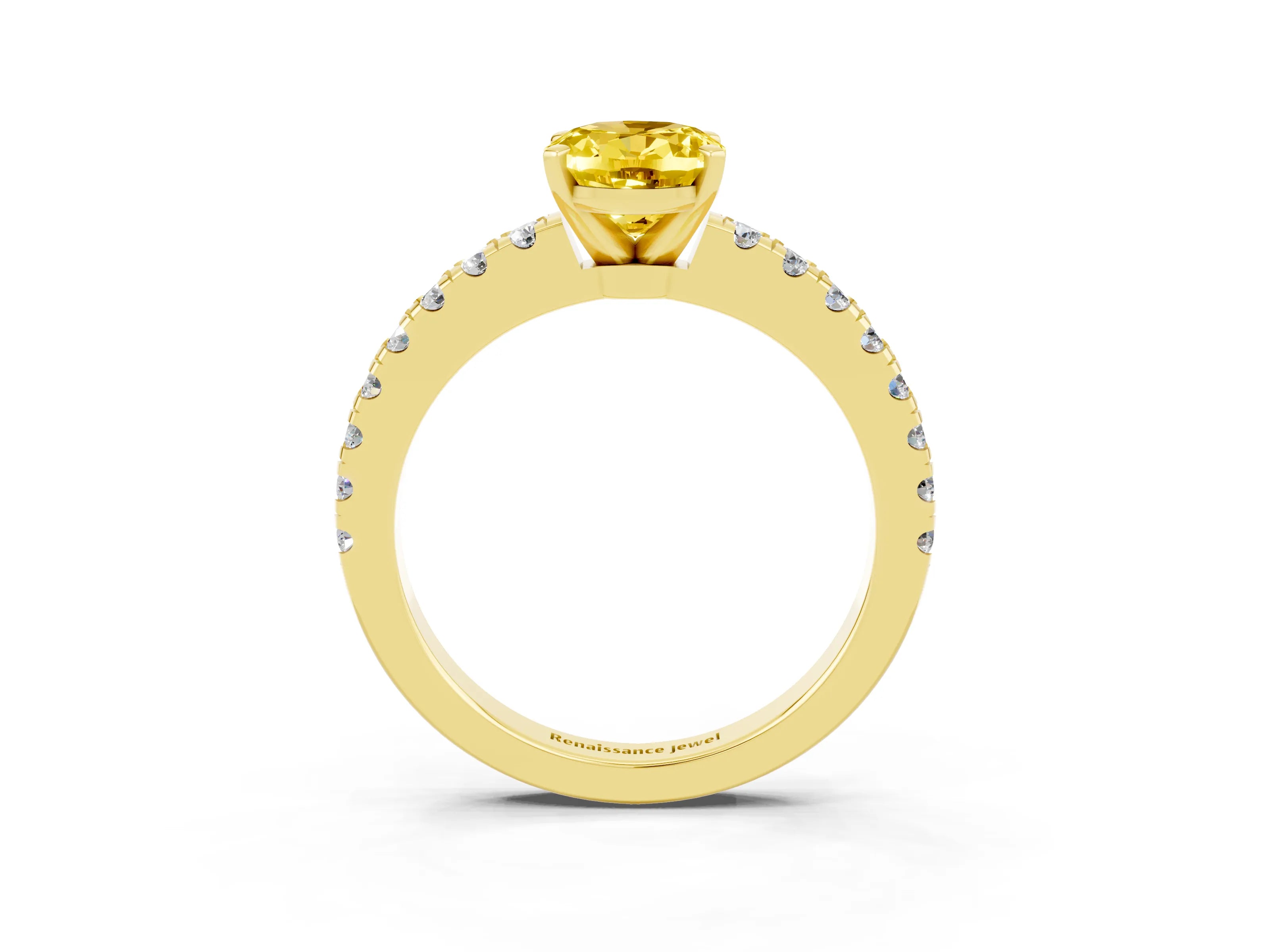 Yellow gold Oval Cut Solitaire Diamond with Pavé Band and Four-Prong Setting_3