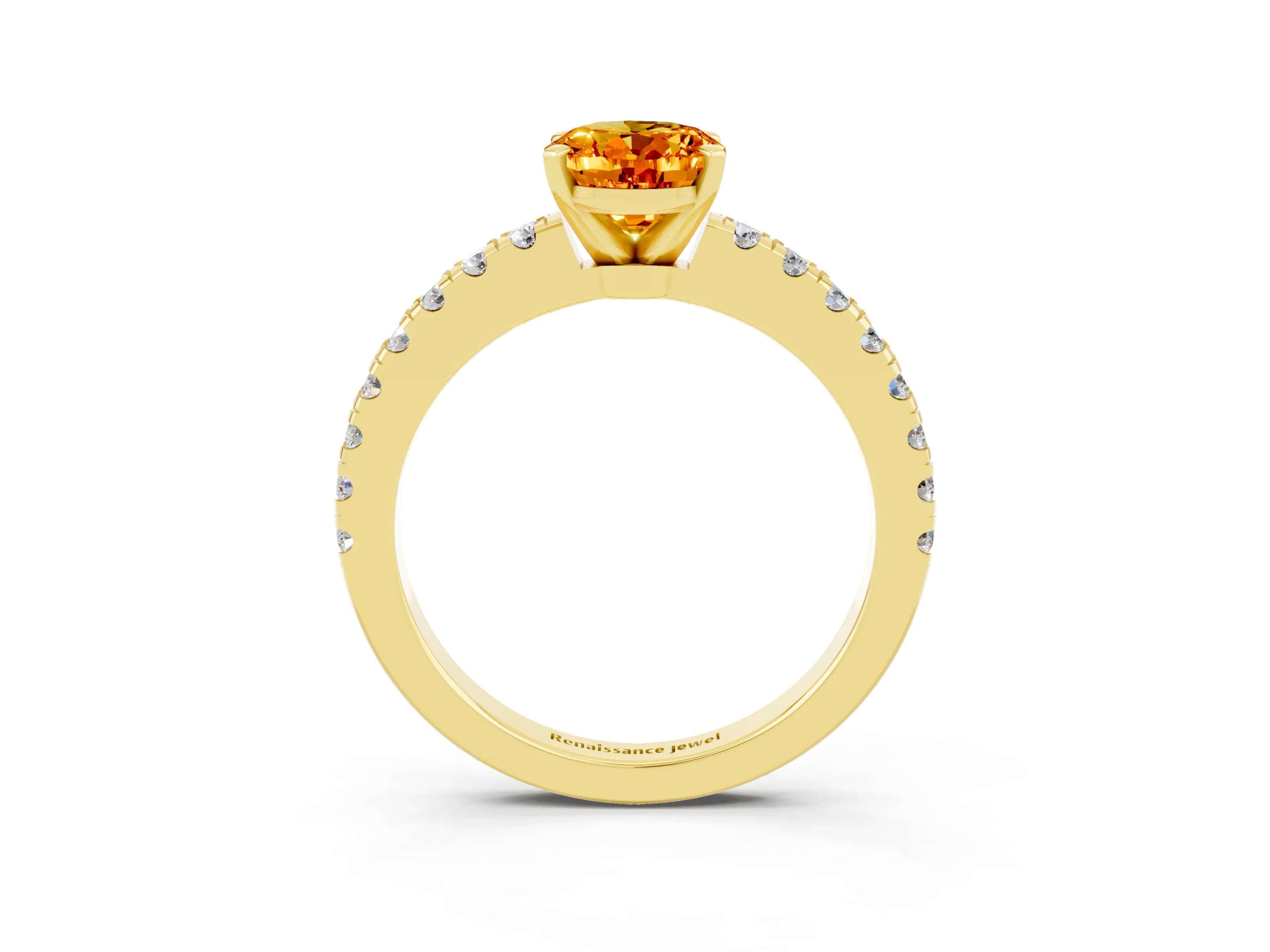 Yellow gold Oval Cut Solitaire Diamond with Pavé Band and Four-Prong Setting_3
