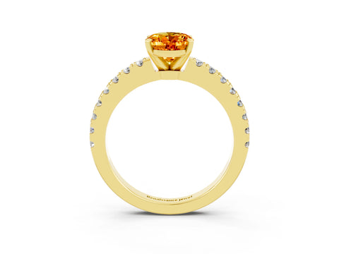 Yellow gold Oval Cut Solitaire Diamond with Pavé Band and Four-Prong Setting_3