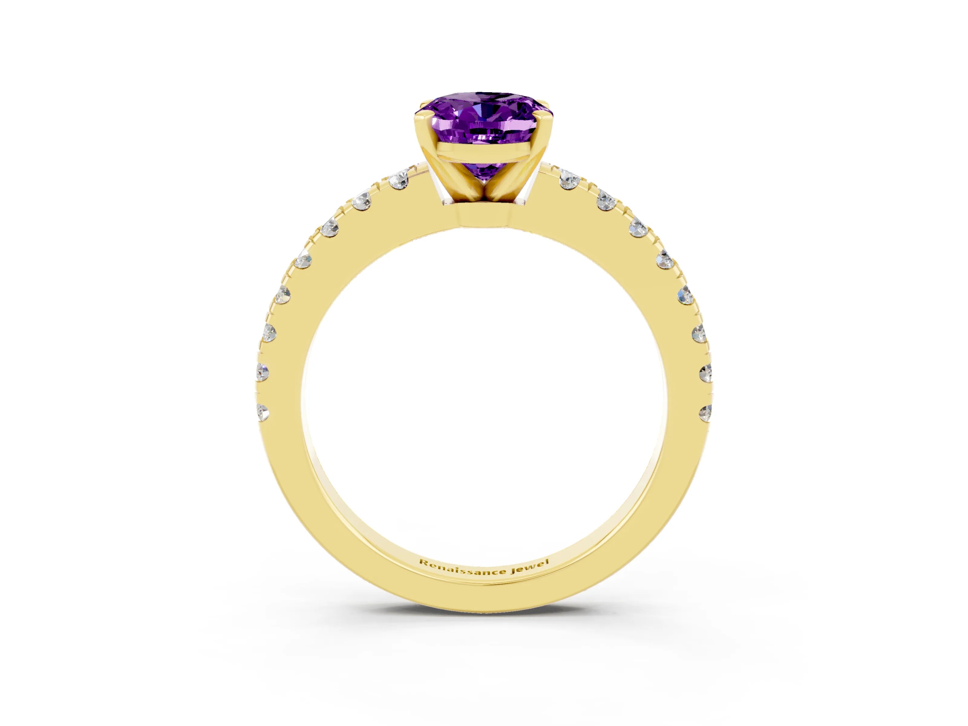 Yellow gold Oval Cut Solitaire Diamond with Pavé Band and Four-Prong Setting_3