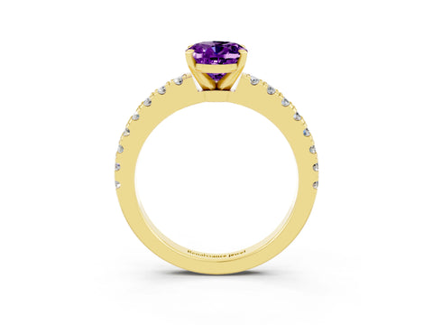 Yellow gold Oval Cut Solitaire Diamond with Pavé Band and Four-Prong Setting_3