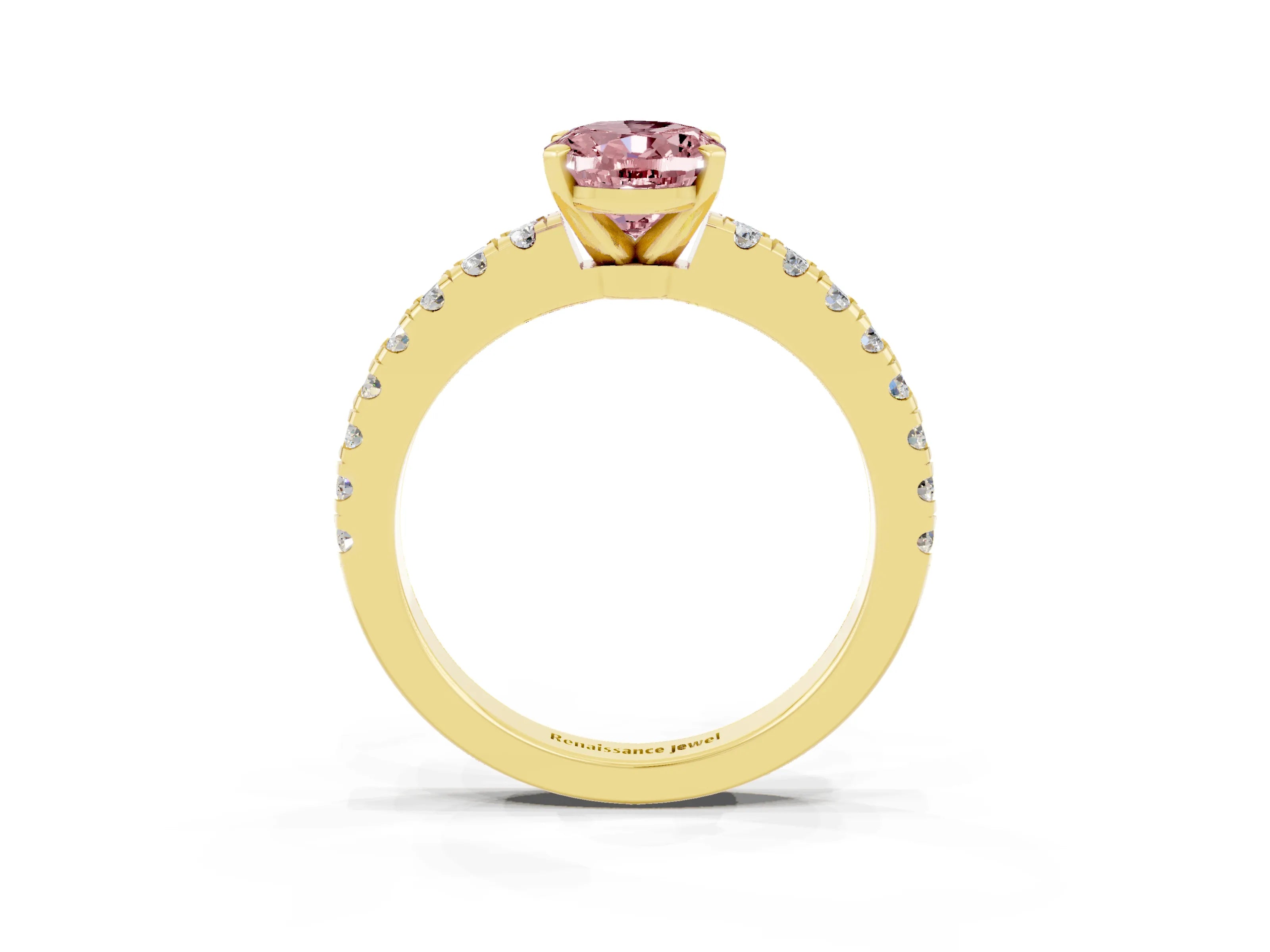 Yellow gold Oval Cut Solitaire Diamond with Pavé Band and Four-Prong Setting_3
