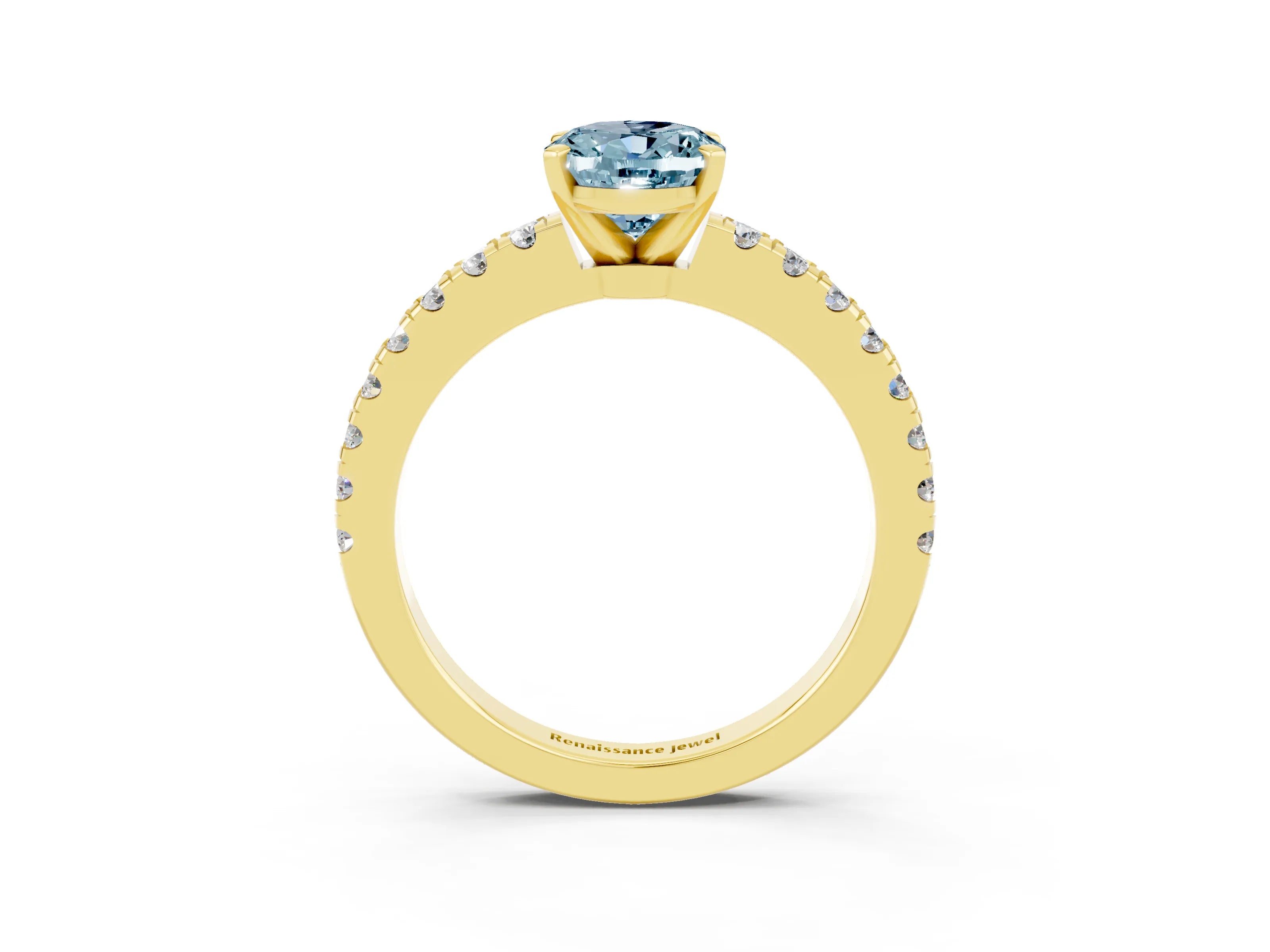 Yellow gold Oval Cut Solitaire Diamond with Pavé Band and Four-Prong Setting_3