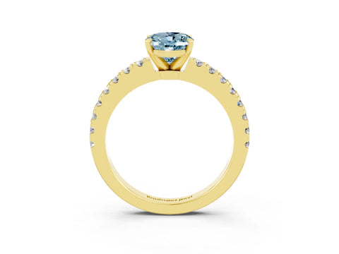 Yellow gold Oval Cut Solitaire Diamond with Pavé Band and Four-Prong Setting_3