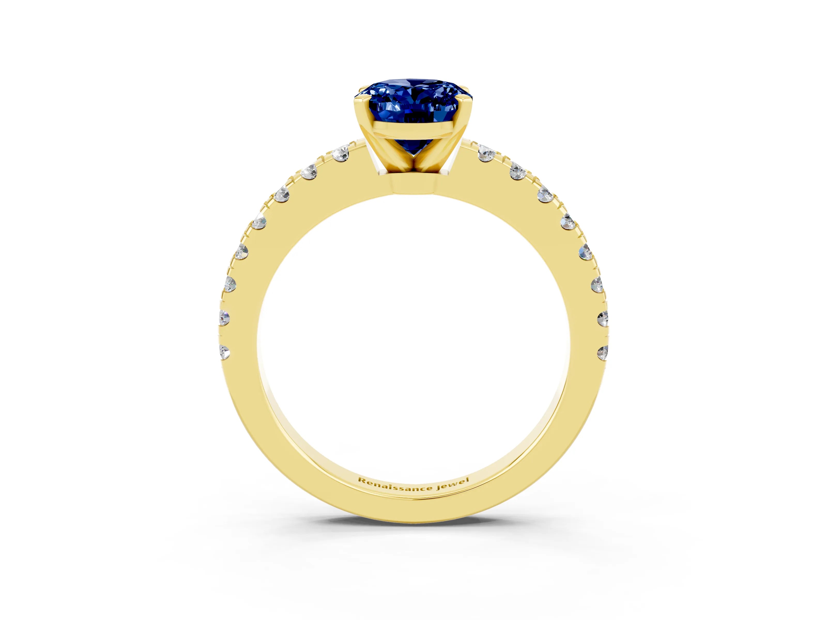 Yellow gold Oval Cut Solitaire Diamond with Pavé Band and Four-Prong Setting_3