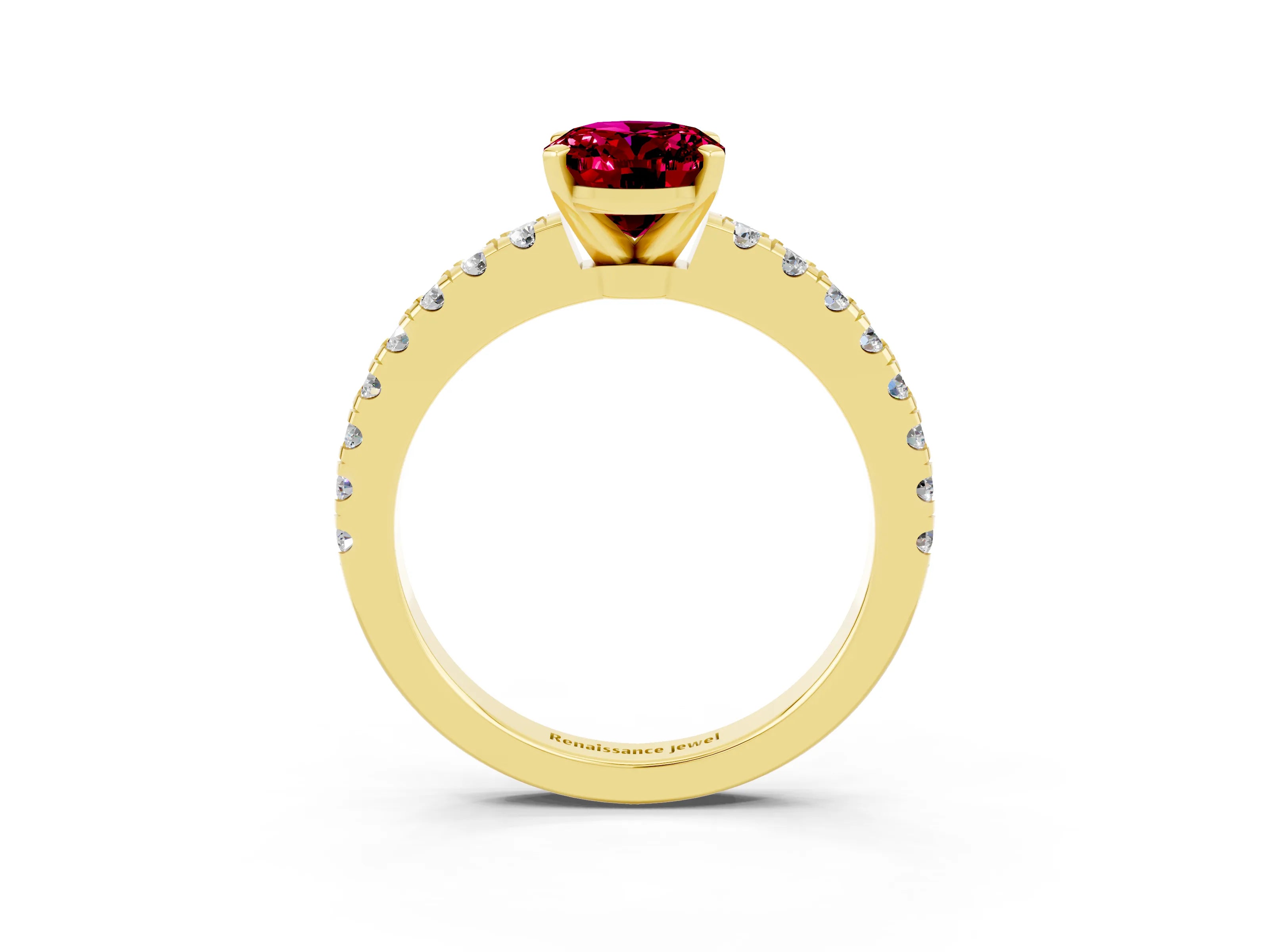 Yellow gold Oval Cut Solitaire Diamond with Pavé Band and Four-Prong Setting_3