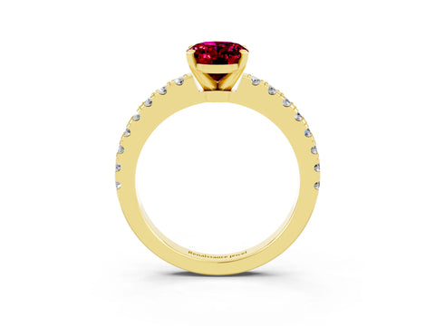 Yellow gold Oval Cut Solitaire Diamond with Pavé Band and Four-Prong Setting_3