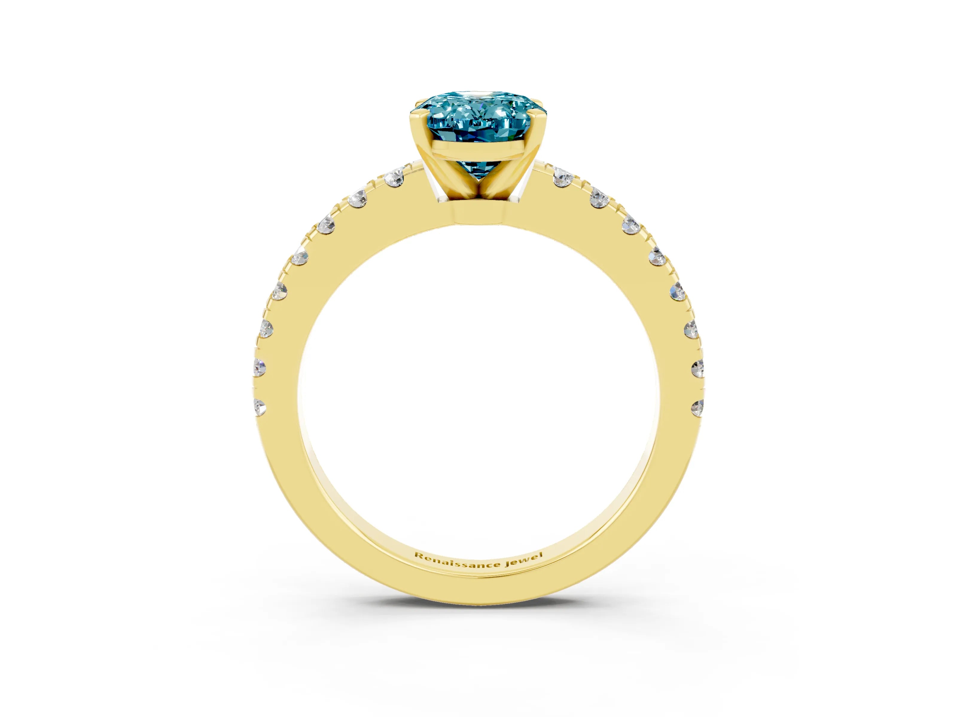Yellow gold Oval Cut Solitaire Diamond with Pavé Band and Four-Prong Setting_3