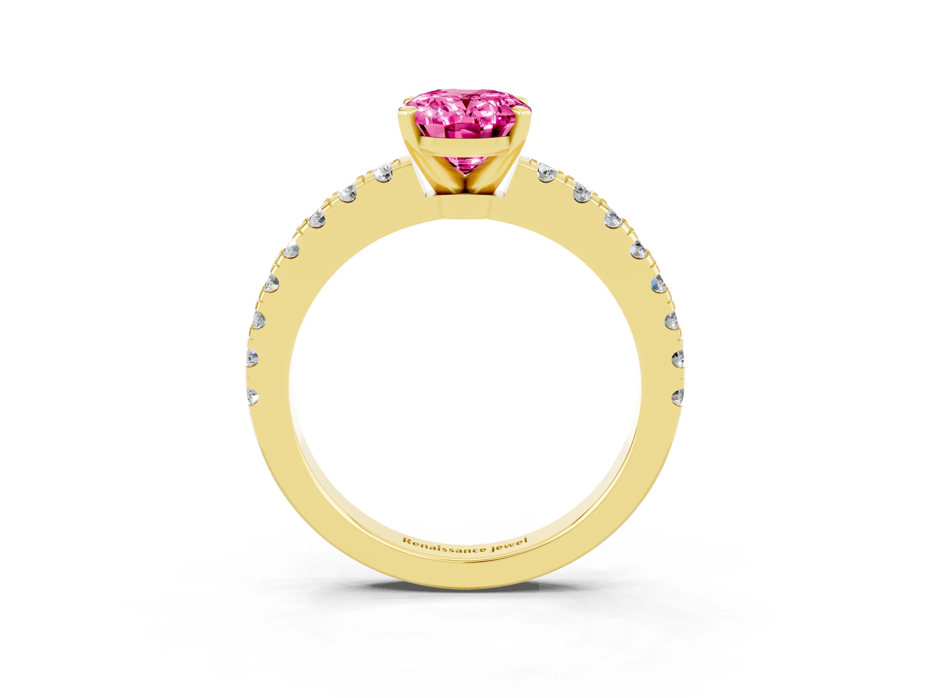 Yellow gold Oval Cut Solitaire Diamond with Pavé Band and Four-Prong Setting_3