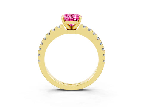 Yellow gold Oval Cut Solitaire Diamond with Pavé Band and Four-Prong Setting_3