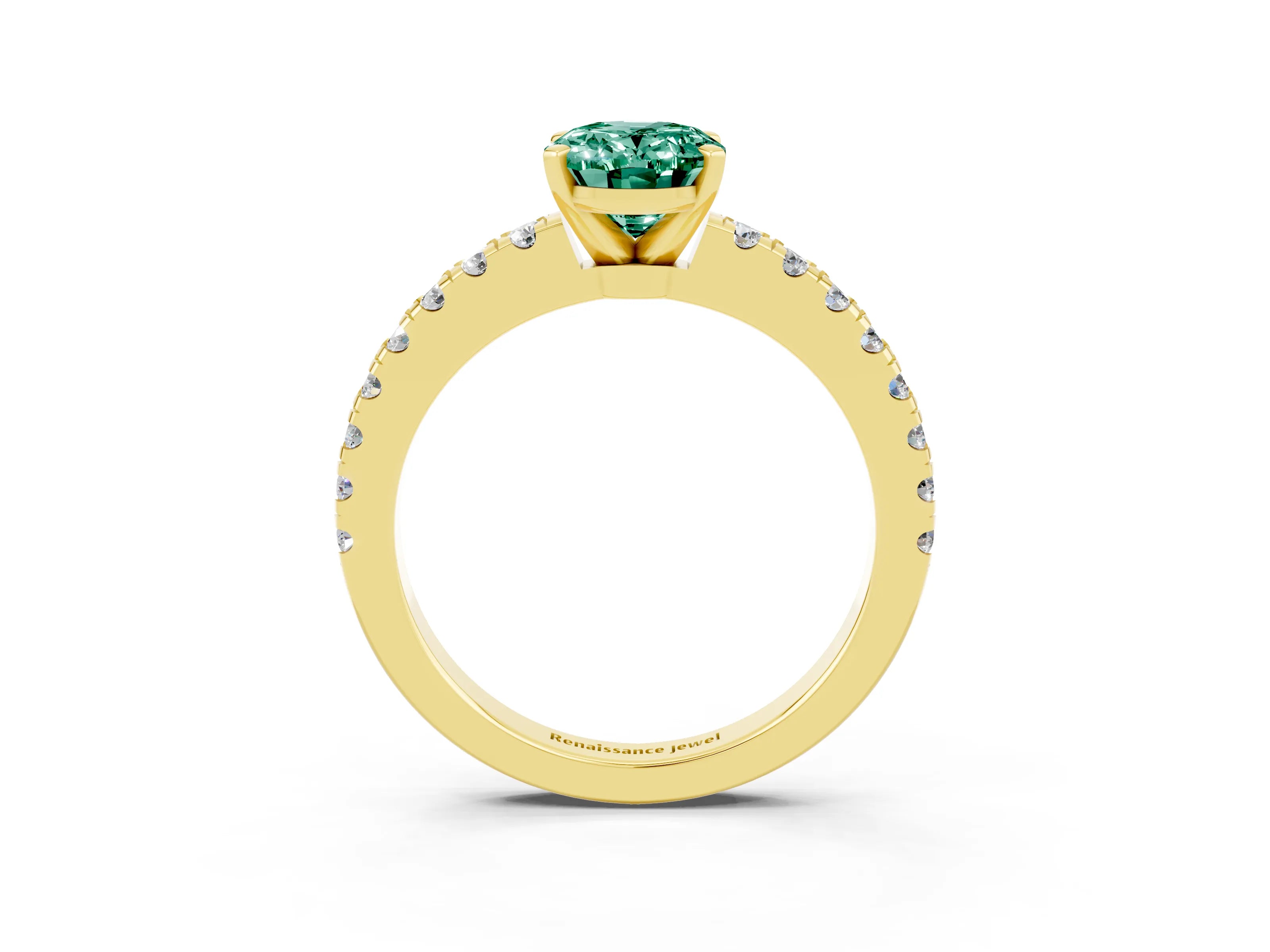 Yellow gold Oval Cut Solitaire Diamond with Pavé Band and Four-Prong Setting_3