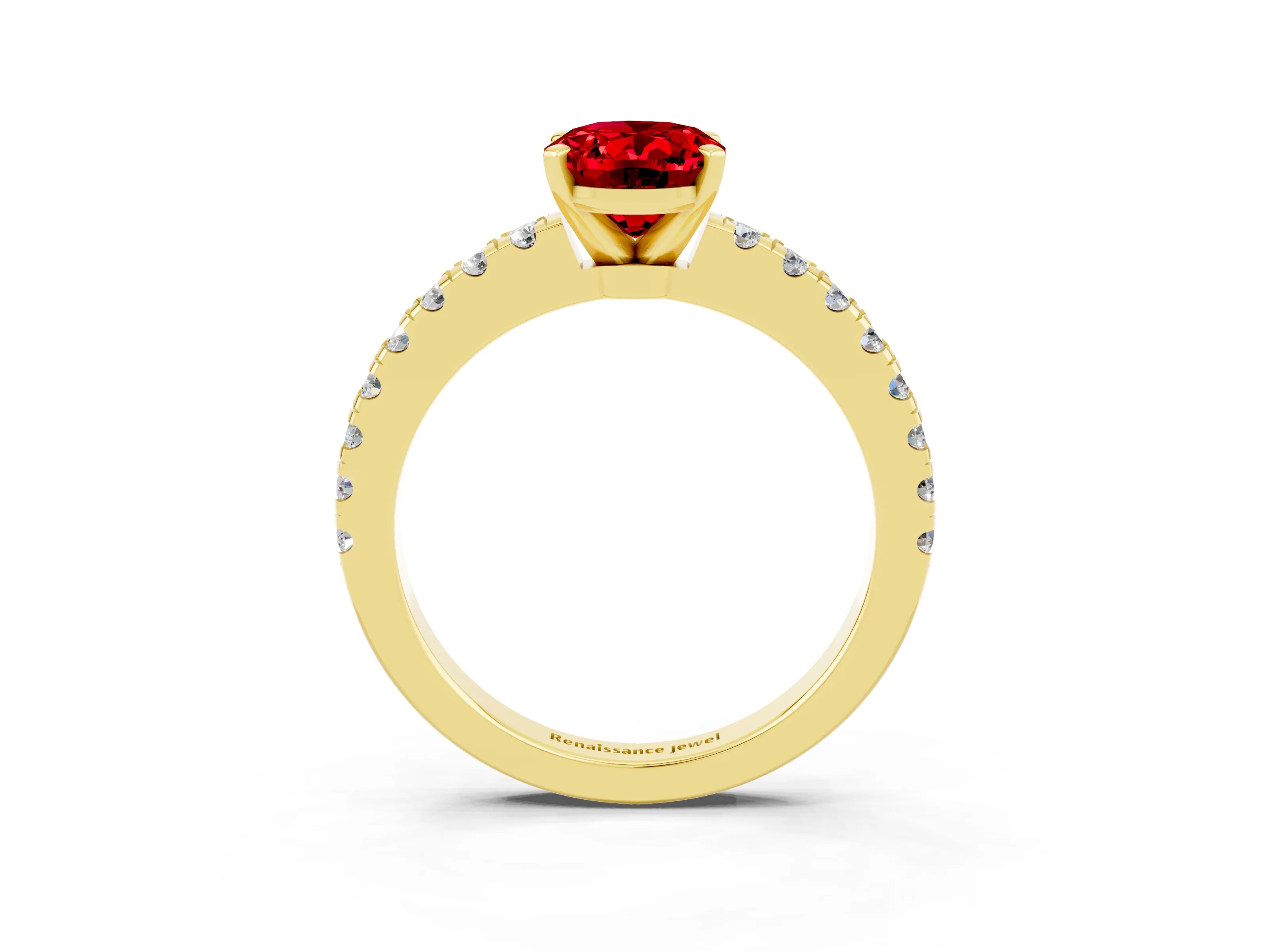 Yellow gold Oval Cut Solitaire Diamond with Pavé Band and Four-Prong Setting_3