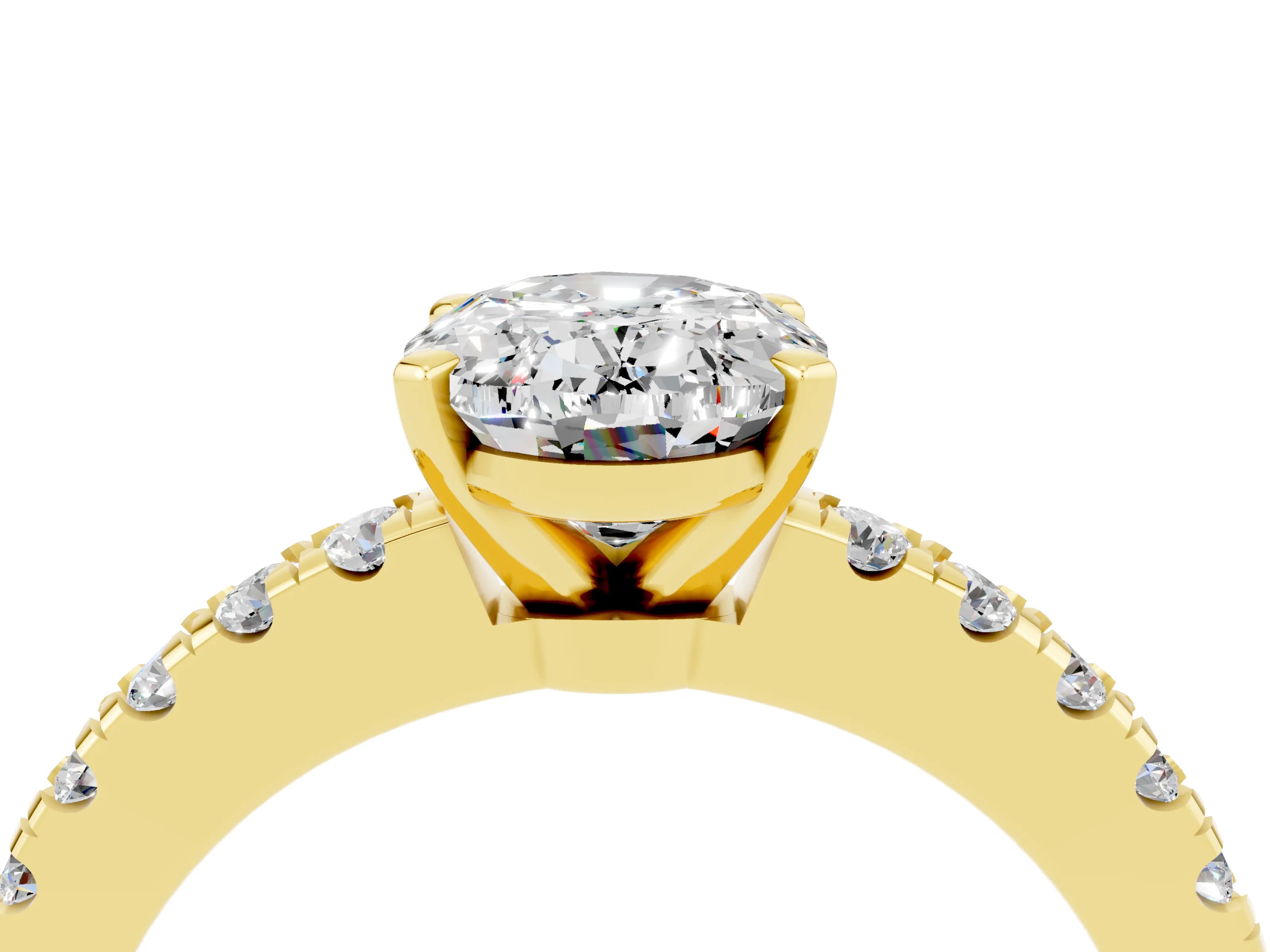 Yellow gold Oval Cut Solitaire Diamond with Pavé Band and Four-Prong Setting_4