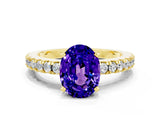 Yellow gold Oval Cut Solitaire Diamond with Pavé Band and Four-Prong Setting