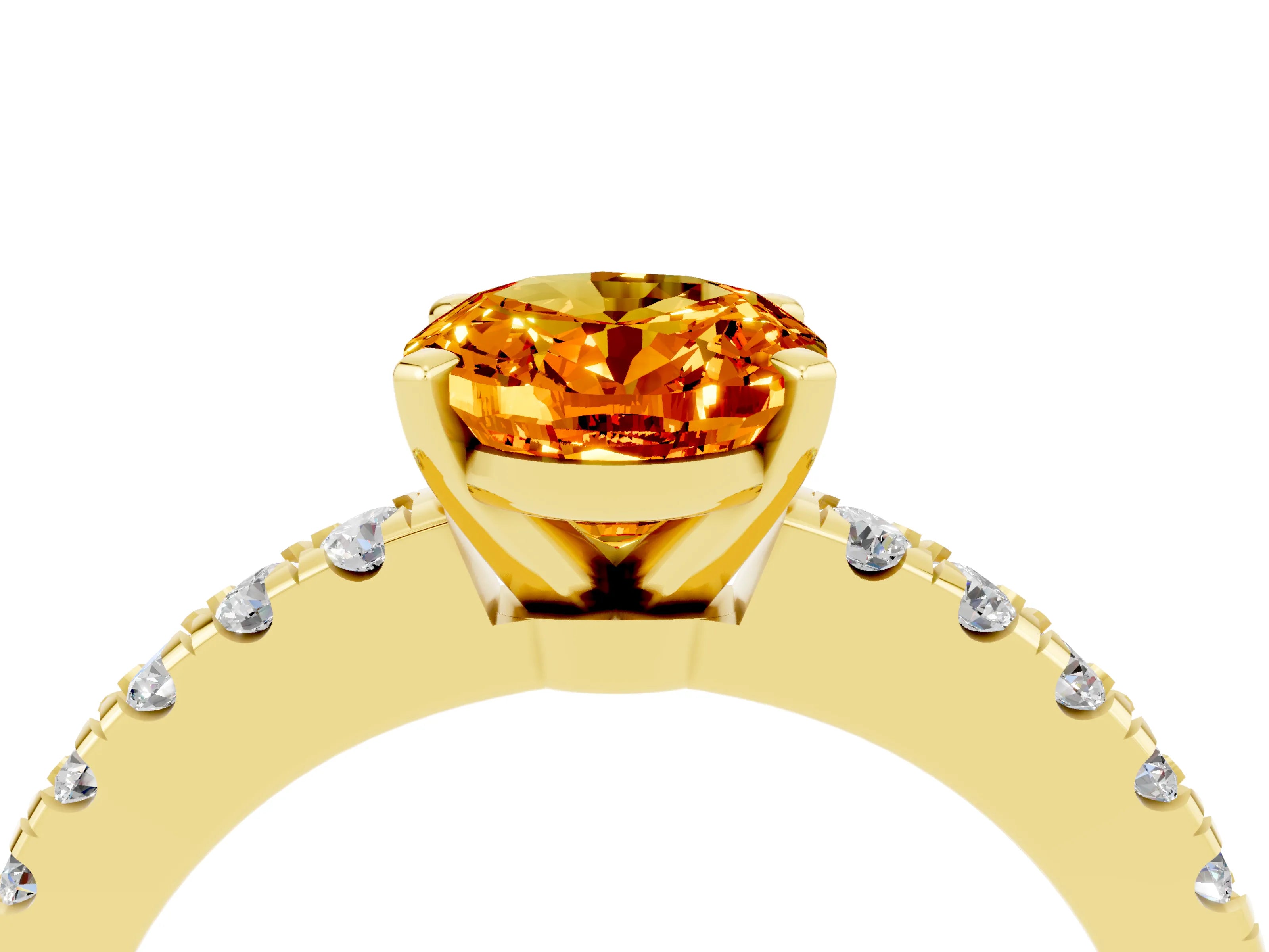 Yellow gold Oval Cut Solitaire Diamond with Pavé Band and Four-Prong Setting_4
