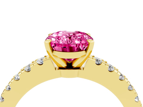 Yellow gold Oval Cut Solitaire Diamond with Pavé Band and Four-Prong Setting_4