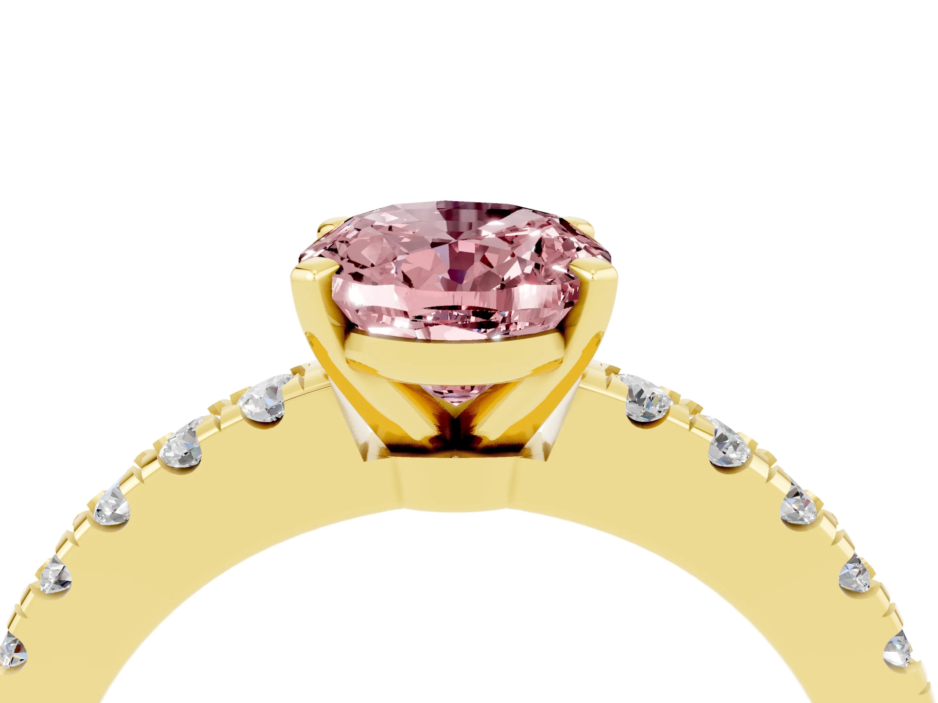 Yellow gold Oval Cut Solitaire Diamond with Pavé Band and Four-Prong Setting_4