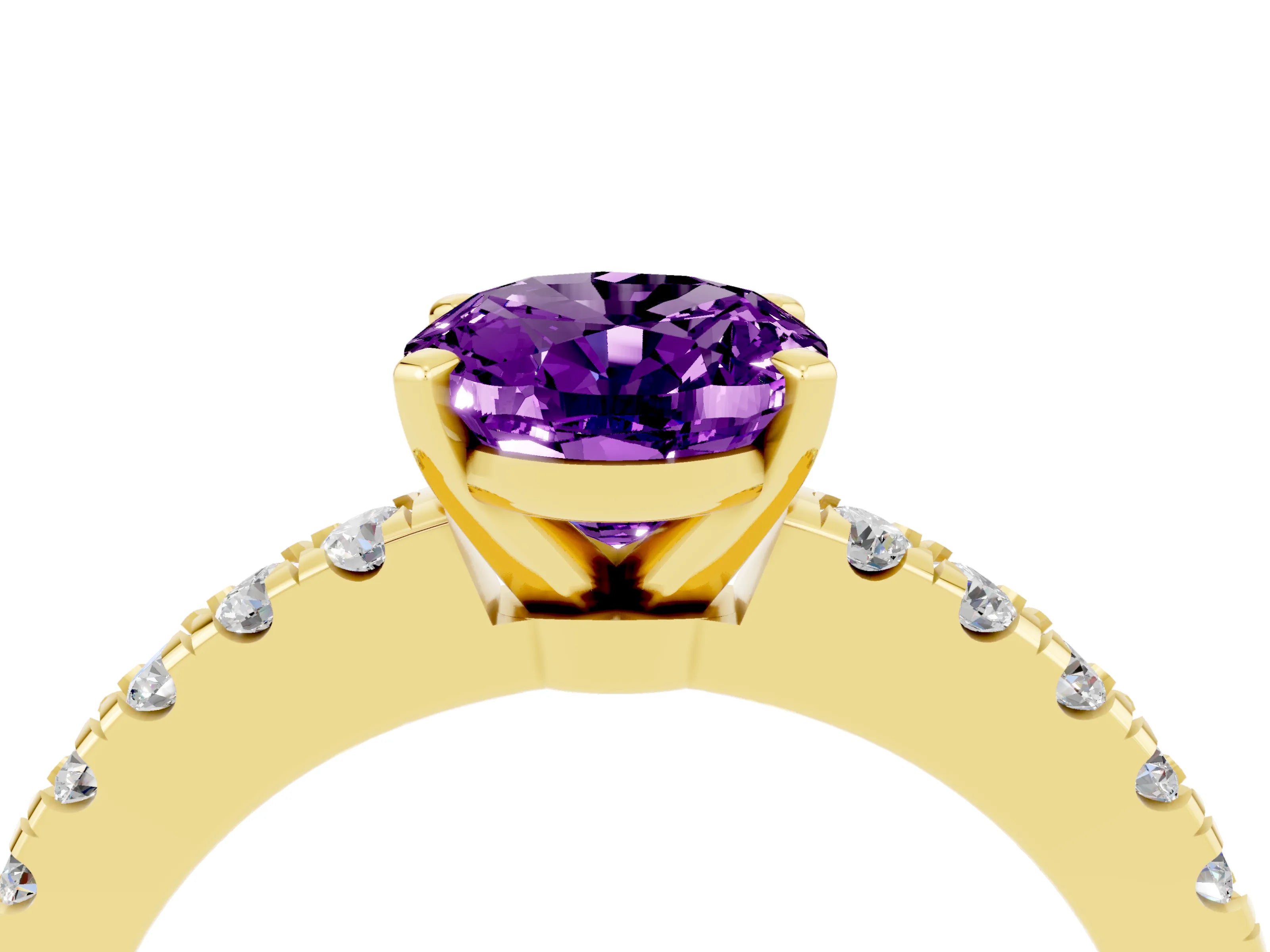 Yellow gold Oval Cut Solitaire Diamond with Pavé Band and Four-Prong Setting_4