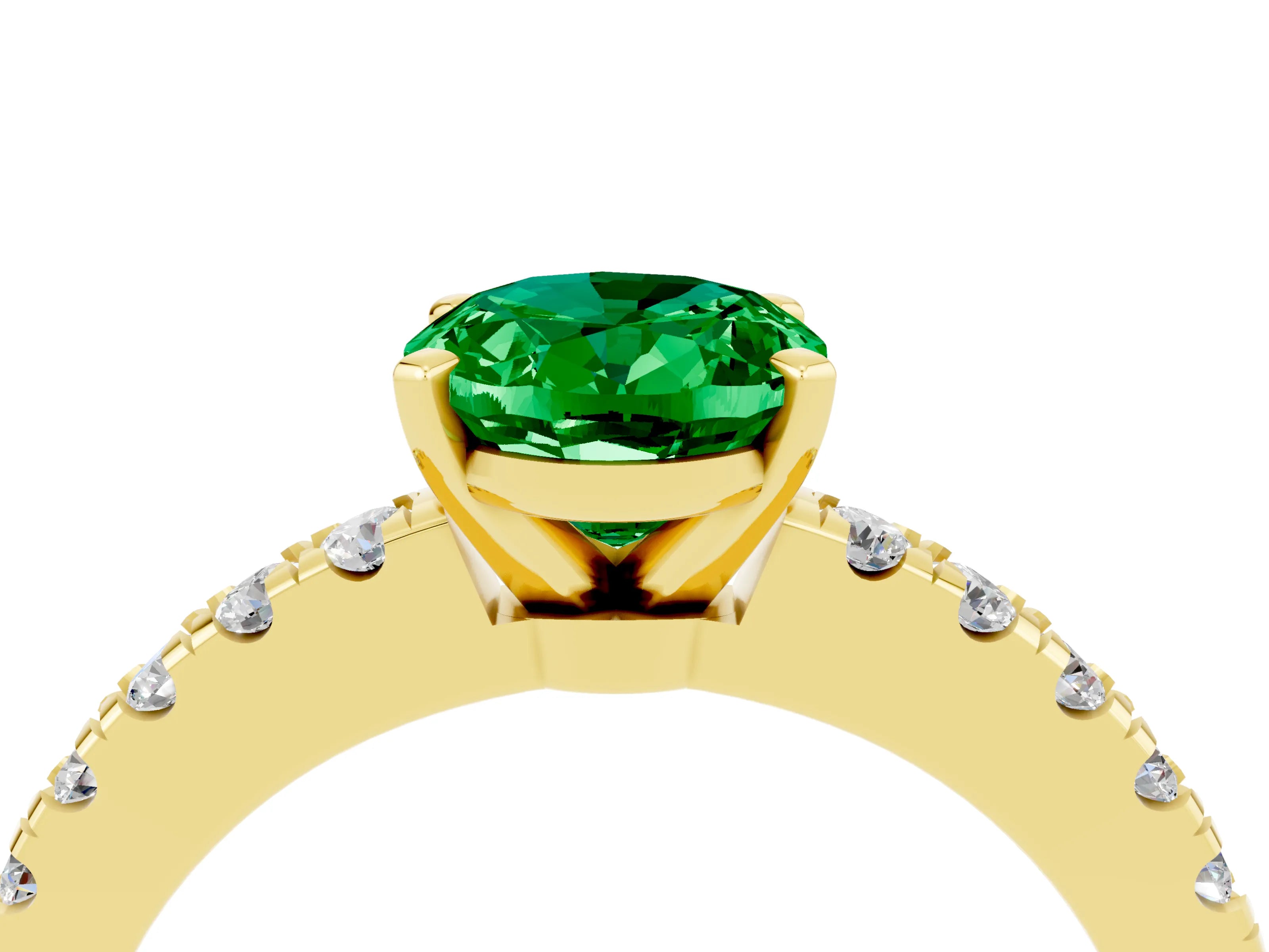 Yellow gold Oval Cut Solitaire Diamond with Pavé Band and Four-Prong Setting_4
