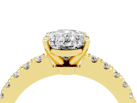 Yellow gold Oval Cut Solitaire Diamond with Pavé Band and Four-Prong Setting_4