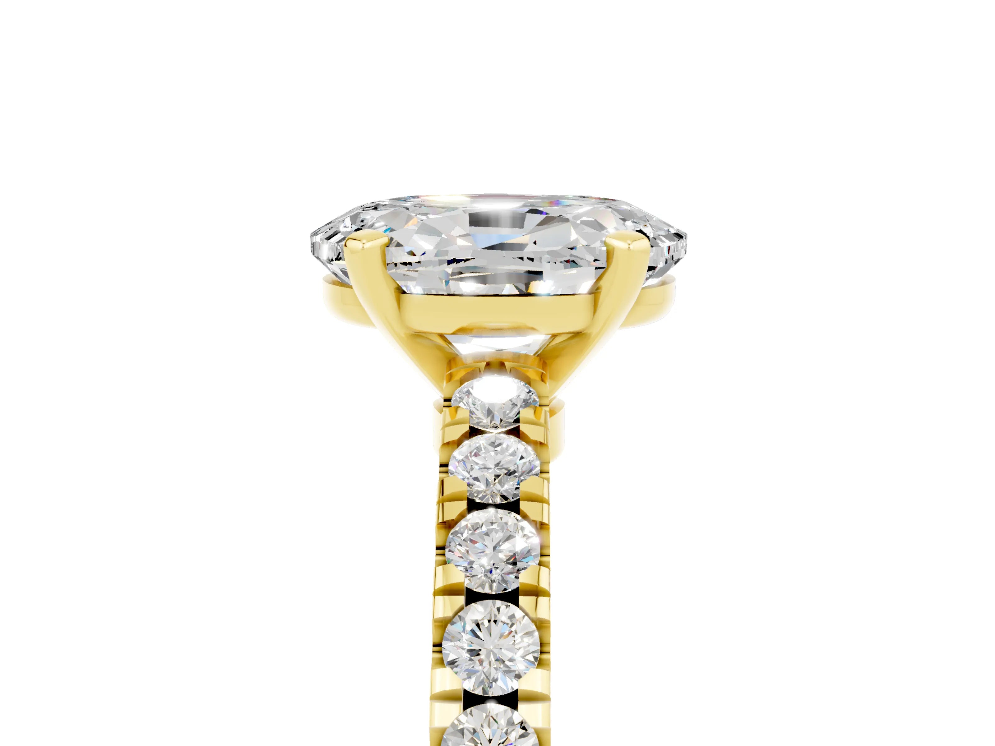 Yellow gold Oval Cut Solitaire Diamond with Pavé Band and Four-Prong Setting_5