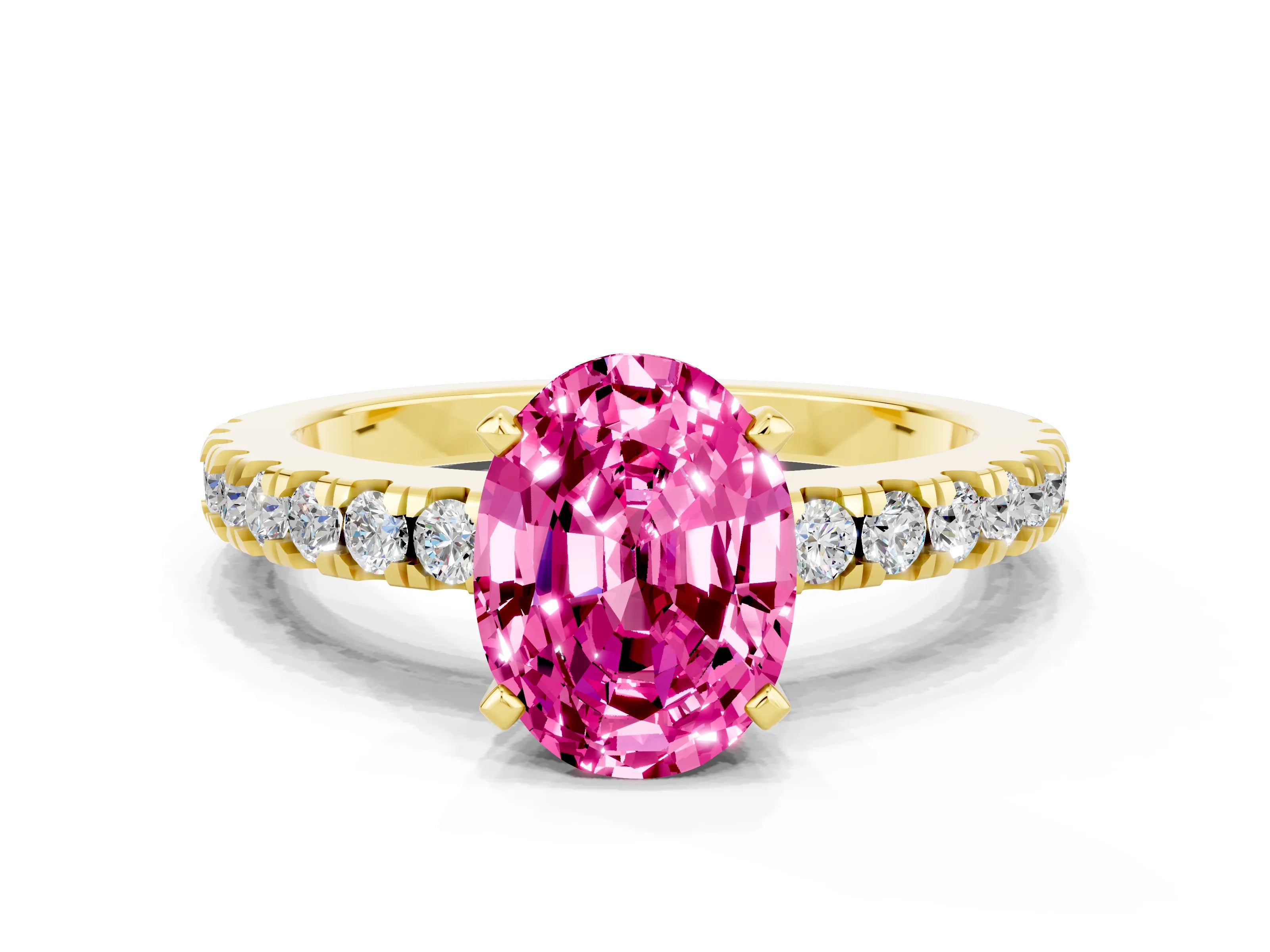 Yellow gold Oval Cut Solitaire Diamond with Pavé Band and Four-Prong Setting