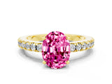 Yellow gold Oval Cut Solitaire Diamond with Pavé Band and Four-Prong Setting
