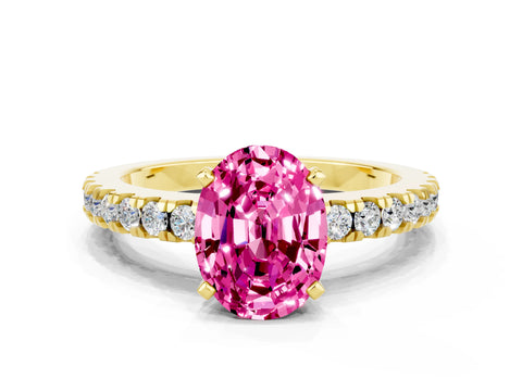 Yellow gold Oval Cut Solitaire Diamond with Pavé Band and Four-Prong Setting