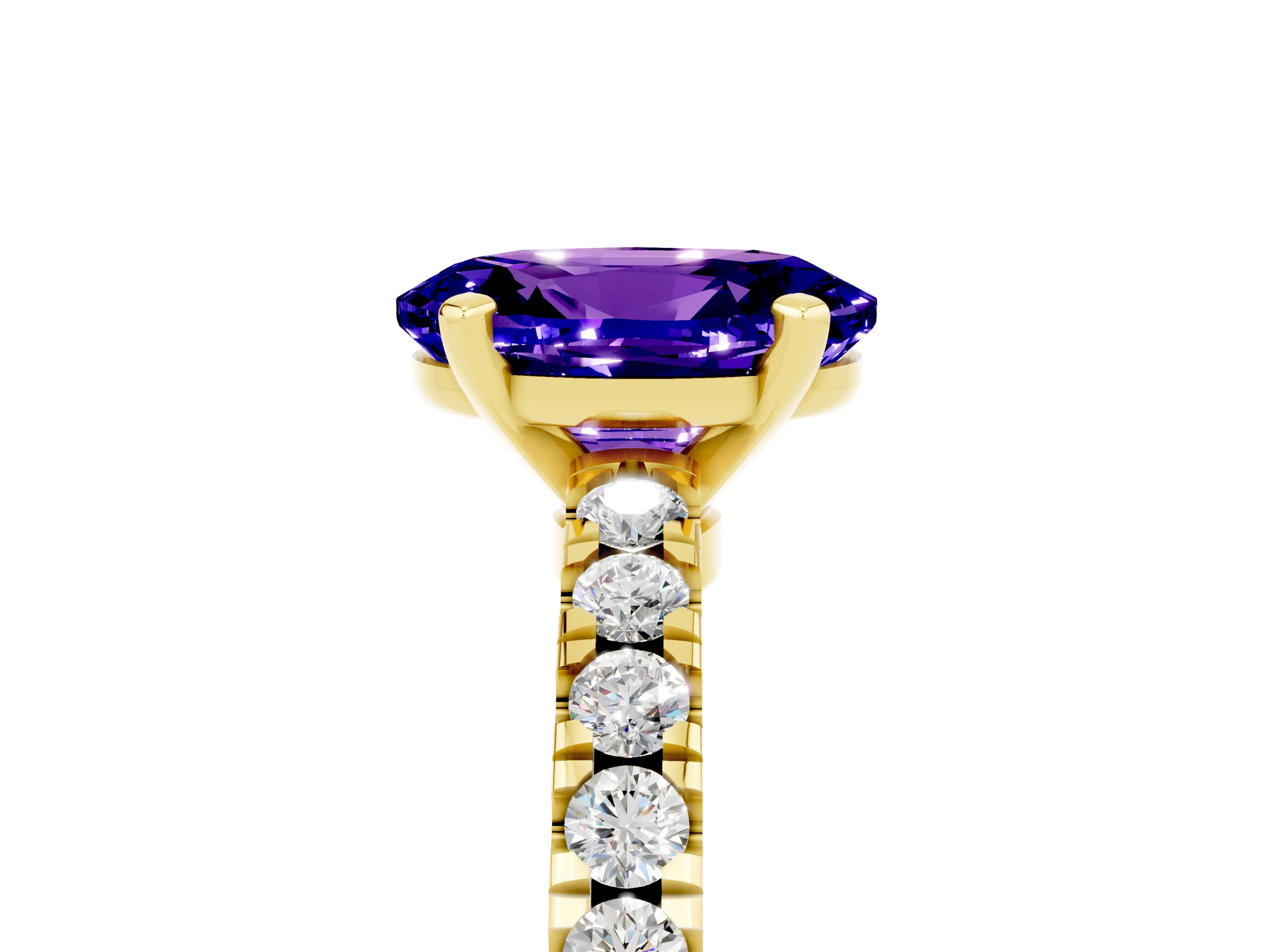 Yellow gold Oval Cut Solitaire Diamond with Pavé Band and Four-Prong Setting_5