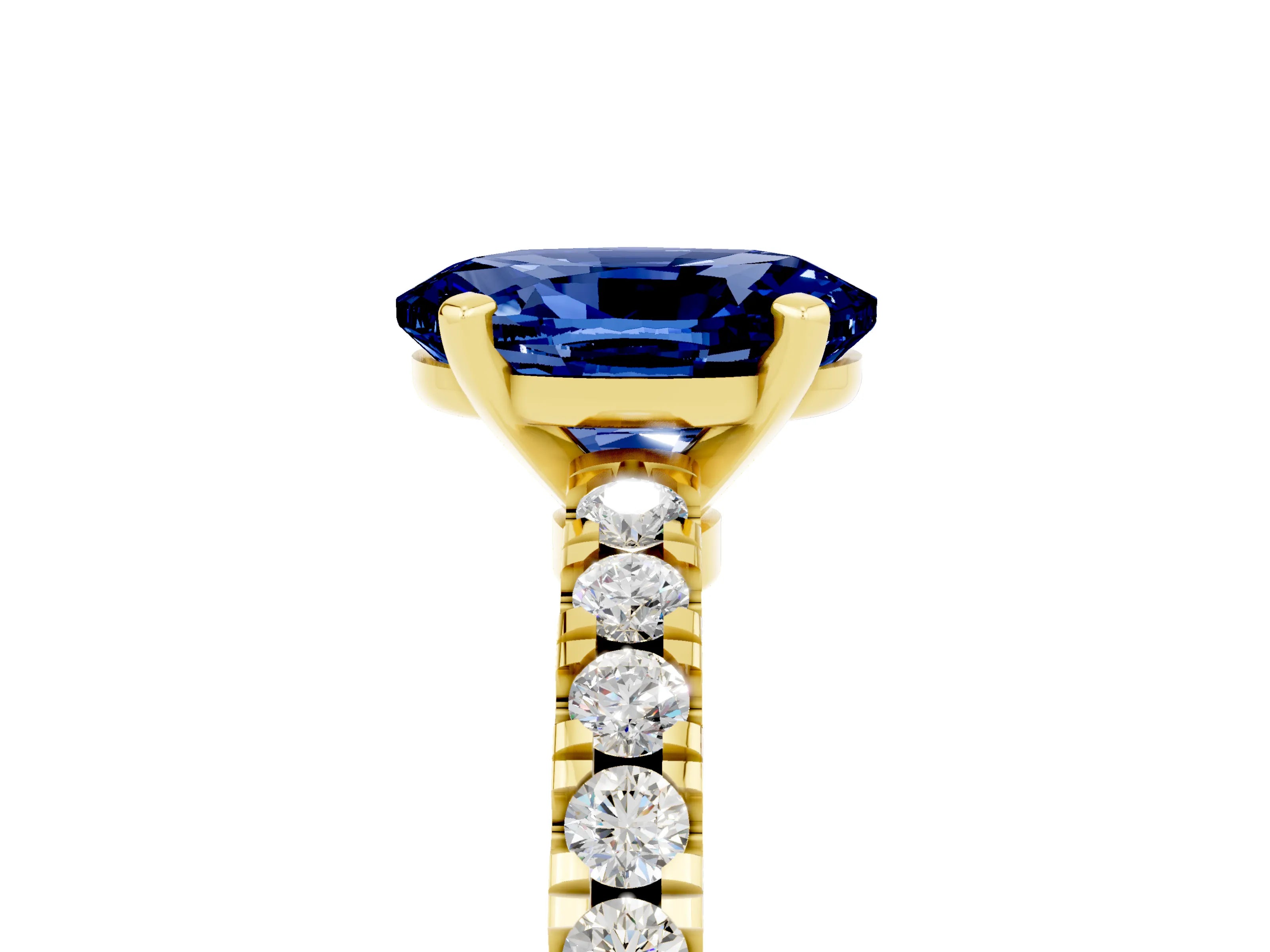 Yellow gold Oval Cut Solitaire Diamond with Pavé Band and Four-Prong Setting_5