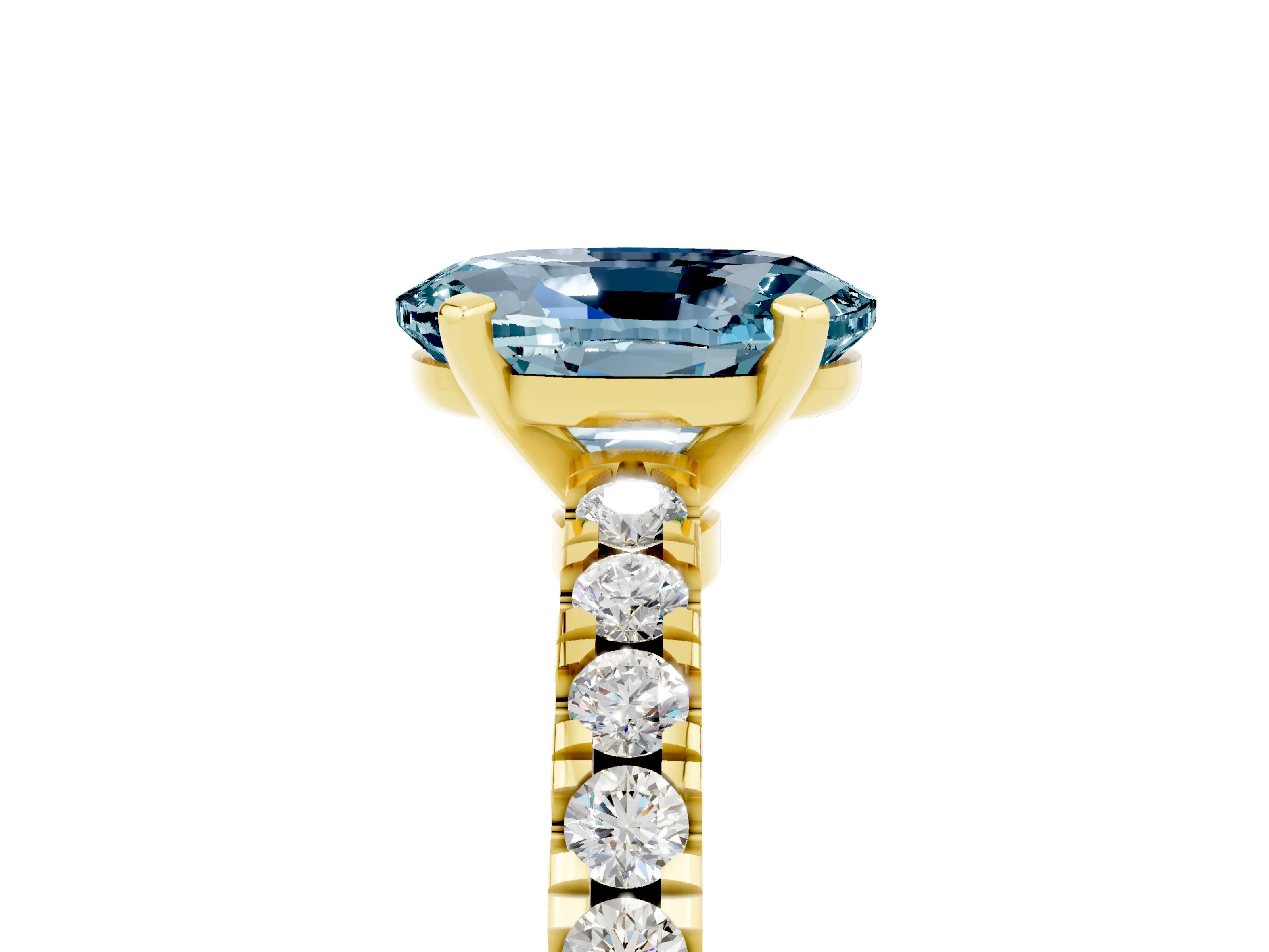 Yellow gold Oval Cut Solitaire Diamond with Pavé Band and Four-Prong Setting_5