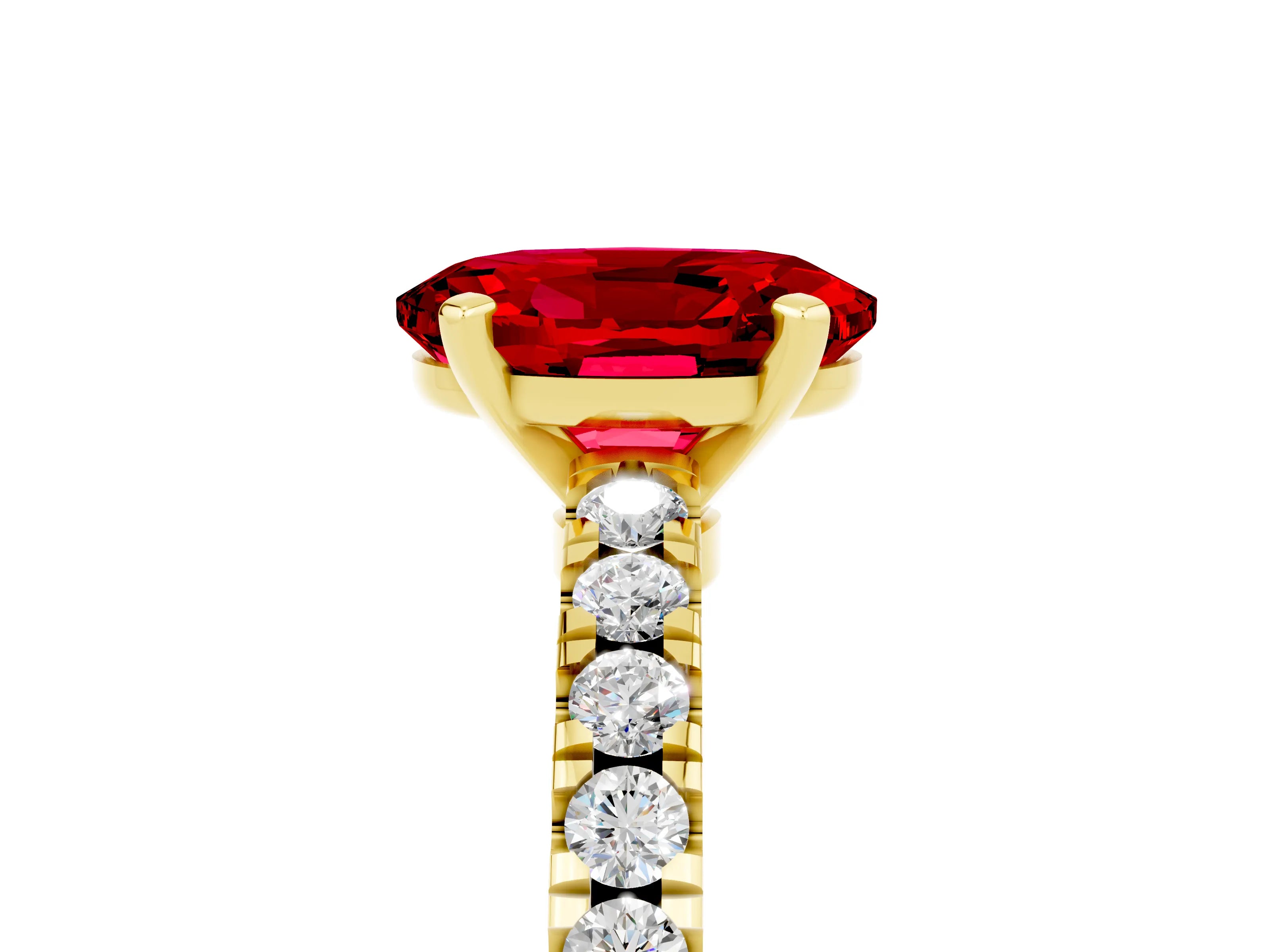 Yellow gold Oval Cut Solitaire Diamond with Pavé Band and Four-Prong Setting_5