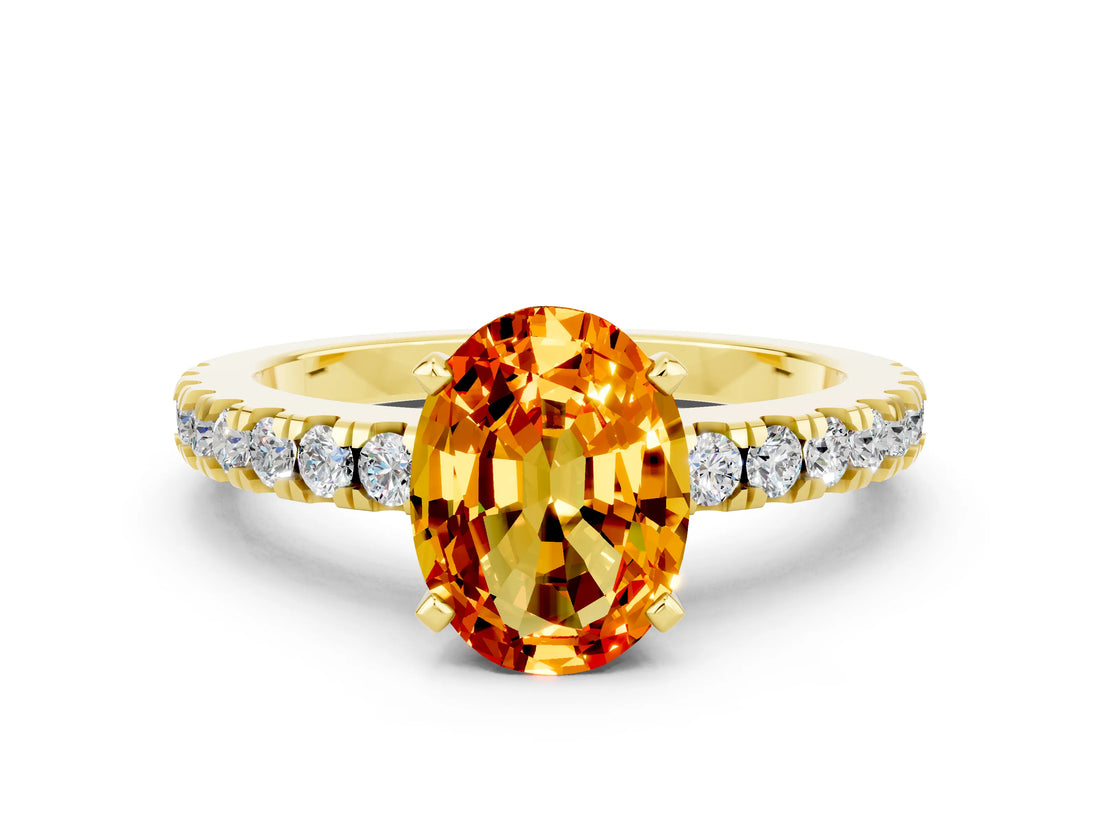 Yellow gold Oval Cut Solitaire Diamond with Pavé Band and Four-Prong Setting