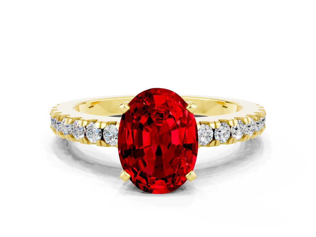 Yellow gold Oval Cut Solitaire Diamond with Pavé Band and Four-Prong Setting