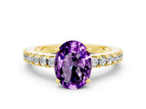 Yellow gold Oval Cut Solitaire Diamond with Pavé Band and Four-Prong Setting
