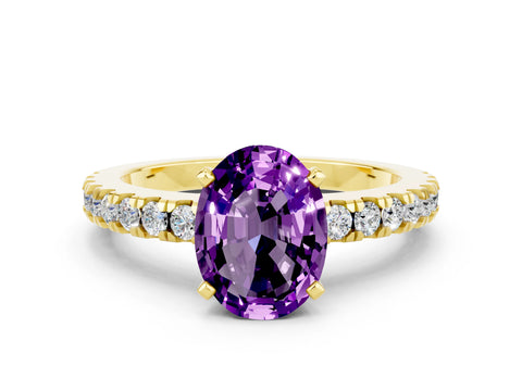 Yellow gold Oval Cut Solitaire Diamond with Pavé Band and Four-Prong Setting