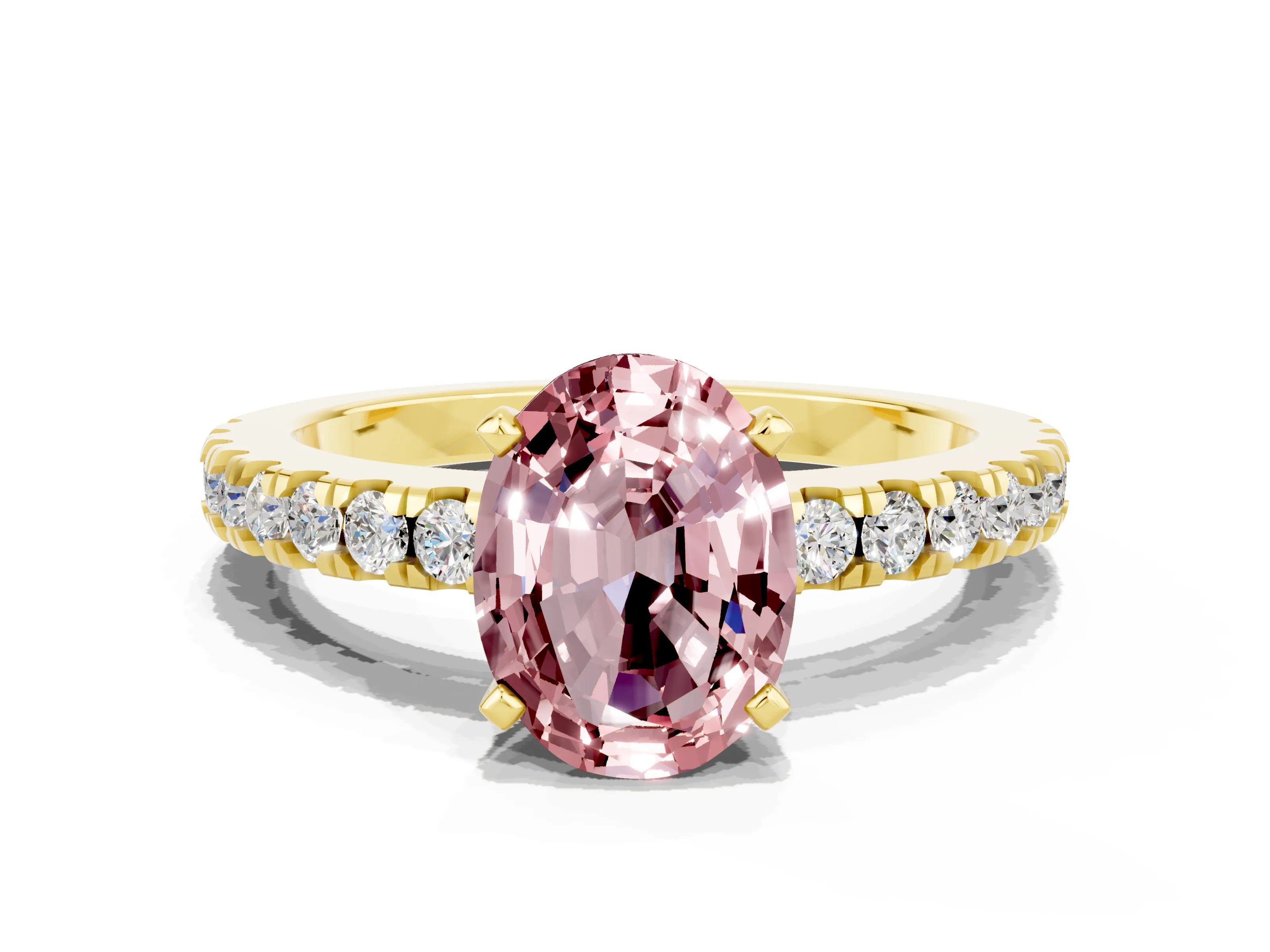 Yellow gold Oval Cut Solitaire Diamond with Pavé Band and Four-Prong Setting