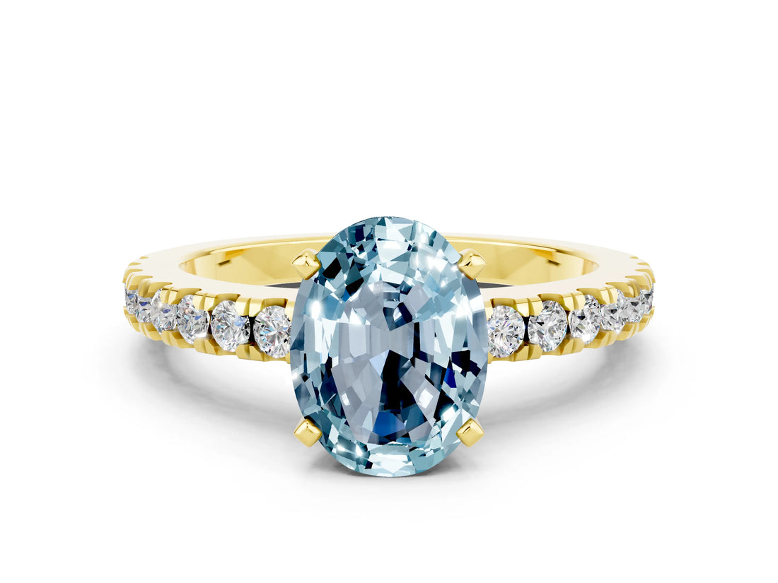 Yellow gold Oval Cut Solitaire Diamond with Pavé Band and Four-Prong Setting