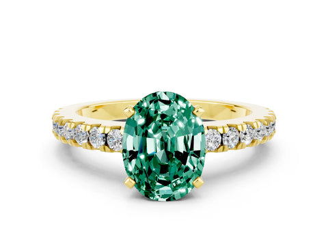 Yellow gold Oval Cut Solitaire Diamond with Pavé Band and Four-Prong Setting