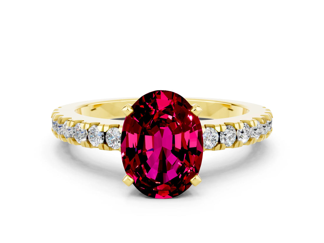 Yellow gold Oval Cut Solitaire Diamond with Pavé Band and Four-Prong Setting