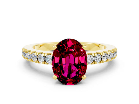 Yellow gold Oval Cut Solitaire Diamond with Pavé Band and Four-Prong Setting