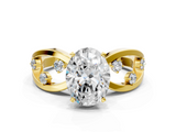 Yellow gold Oval Cut Solitaire Diamond with Side Stones on Criss-Cross Band and Four-Prong Setting_24